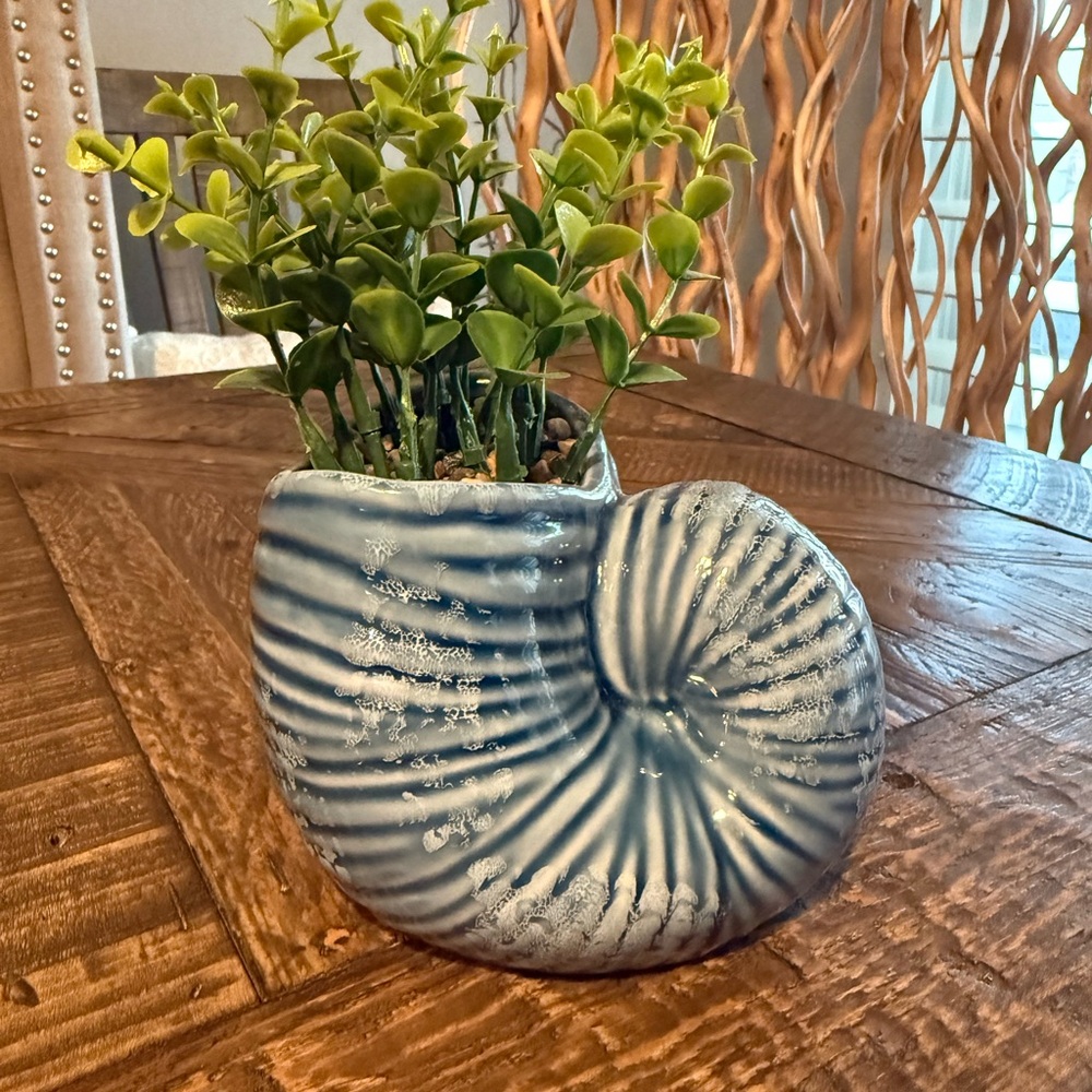 Source Unknown Blue Spiral Shell Planter